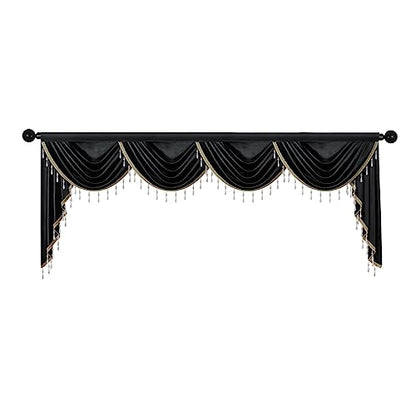 ELKCA Luxury Black Velvet Curtain Valances for Living Room with Beads(110inch,1 Panel) - color: Black, size: 110"W x 43"L (Pack of 1)
