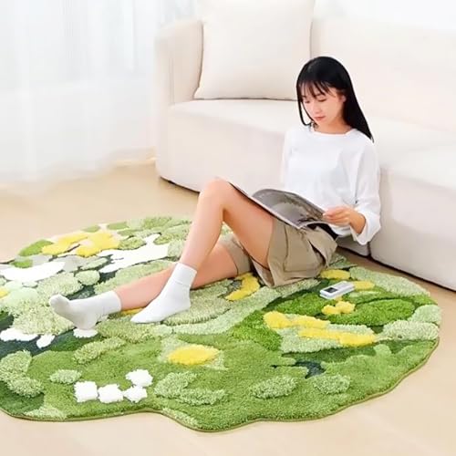 UKELER Soft Shag Round Rug for Kids Cute Moss Home Decor Non Slip Washable Area Rugs for Bedroom Bedside Laundry Room Playroom Bathroom 41.3''x39.3'' - color: Round Moss Rug