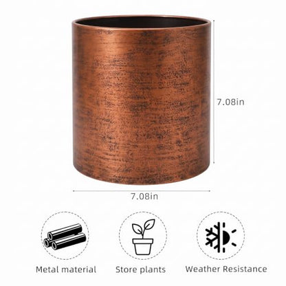 Antique Bronze Metal Plant Pot with Drainage Hole, 7'' Mid Century Modern Small Pot Indoor Outdoor Planters for Succulents, Flowers Gift Window Living Room, Plant Not Include (Antique Bronze) - color: Antique Bronze