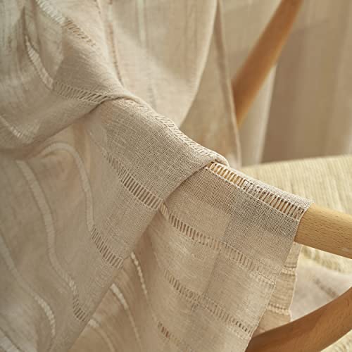 Demetex Lace Curtains Linen Stripes Semi Sheer Window Curtain Panels for Bedroom Living Room, Set of 2, 54 x 72 inches Long, Linen - color: Striped Linen, size: 54"W x 72"L (Pack of 2)