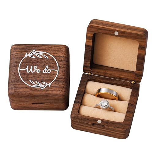KWOOD We Do-Custom Wooden Wedding Ring Box, Personalized Metal Name Wooden Ring Box, Wedding Ceremony Ring Holder, Anniversary Birthday Gift Idea - style: S-We Do