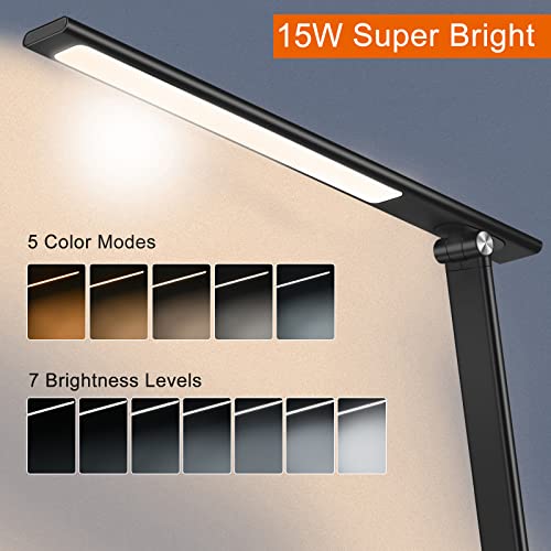 AFROG 5th Gen Multifunctional LED Desk Lamp with 10W Fast Wireless Charger, USB Charging Port,1800Lux Super Bright,5 Lighting Mode,7 Brightness, Touch Control, Auto Timer, 15W Office Table Lamp - color: Black 5.0 Pro