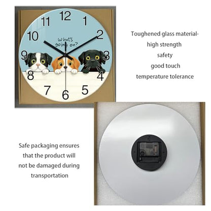 XNM Cute Dog Glass Wall Clocks Battery Operated 12 Inch - color: Blue1, size: 12 Inch