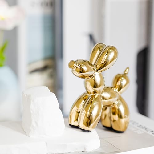 Ceramic Gold Balloon Dog Statue 4.3" Art Decor Sculpture - color: Gold