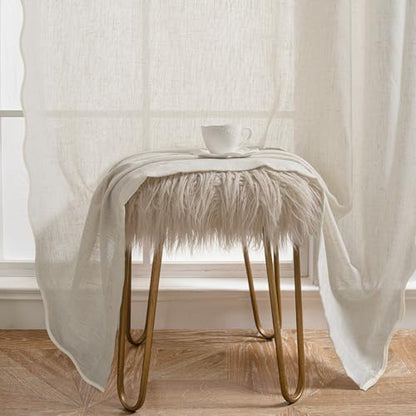 DriftAway Semi Sheer Scalloped Edge Linen Coastal Beach Window Curtains for Living Room Bedroom 2 Panels Rod Pocket Each Size 52 Inch by 102 Inch Taupe - color: Linen Taupe, size: 52"W x 102"L (Pack of 2)