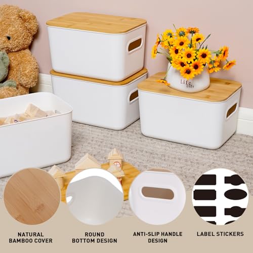 Citylife 7 QT Storage Bins with Bamboo Lids, Stackable with Handles, 4-Pack