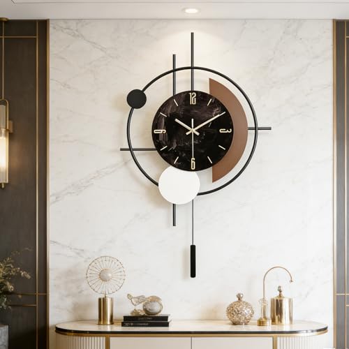 Wall Clock, Silent Quality Quartz Battery Operated with Pendulum, Large Wall Clock for Living Room Kitchen Home Bathroom Bedroom Wall Decor, 18x29.5inch(Black) - size: 18x29.5in