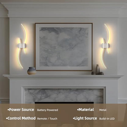 Wireless Wall Sconces Set of Two, Dimmable, 3CCT, Up to 65H Runtime - color: Nickel, size: 31.5 inches (2 Pack)