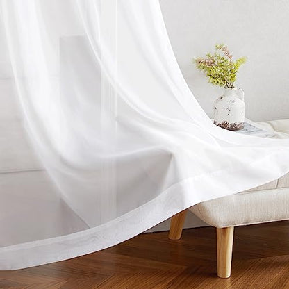 NICETOWN Bedroom Sheer Curtains 54 inch Length - Grommet Top Voile Textured Window Curtains Light and Airy Drapes for Cafe/Loft/Nursery (W54 x L54, 1 Pair, White) - color: White, size: 54"W x 54"L (Pack of 2)