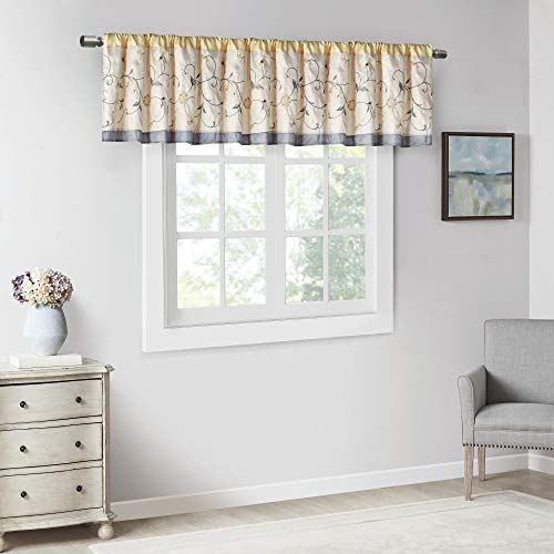 Madison Park Embroidered Window Valance, 50"x18", Yellow - color: Yellow, size: 18"W x 50"L (Pack of 1)