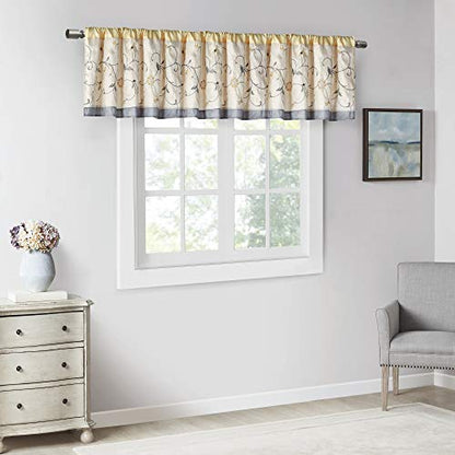 Madison Park Embroidered Window Valance, 50"x18", Yellow - color: Yellow, size: 18"W x 50"L (Pack of 1)
