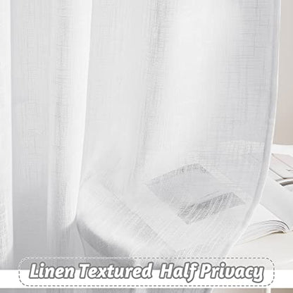 RYB HOME White Textured Semi Sheer Curtains 63 inches Long for Bedroom - color: White, size: 34"W x 63"L (Pack of 2)
