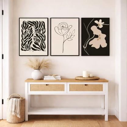 Abstract Botanical Framed Wall Art, 3 Piece Boho Line Art Set, 12x16 - color: beige111, size: 12x16 inch