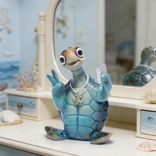 Hodao Sea Turtle Figurine, Selfie Ocean Turtle Coastal Summer Decor - color: Blue-1