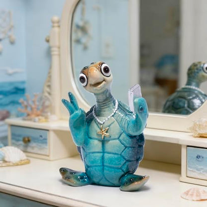 Hodao Sea Turtle Figurine, Selfie Ocean Turtle Coastal Summer Decor - color: Blue-1