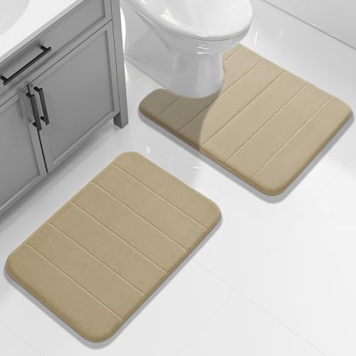Yimobra Memory Foam Toilet Bath Mat U-Shaped, Soft and Comfortable, Super Water Absorption, Non-Slip, Thick, Machine Wash and Easier to Dry for Bathroom Commode Contour Rug, 24 X 20, Light Tan - color: Light Tan, size: 24" X 20" Contour Rug