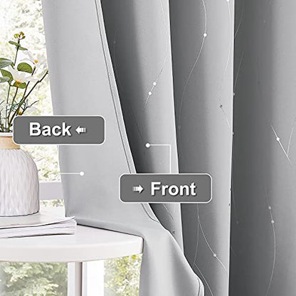 StangH Extra Long Blackout Curtains Silver Line Dots Pattern Thermal Insulated Room Darkening Curtains for Living Room Large Window, W52 x L95 inches, Silver Grey, 2 Panels - color: Silver Light Grey, size: 52"W x 95"L (Pack of 2)