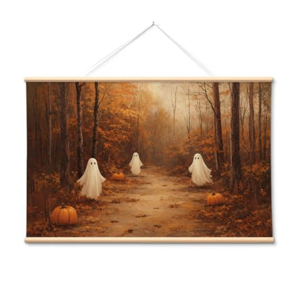 VIYYIEA Extra Large Halloween Fall Wall Art - Ghosts and Pumpkins, 36x54 - color: Halloween Woodland