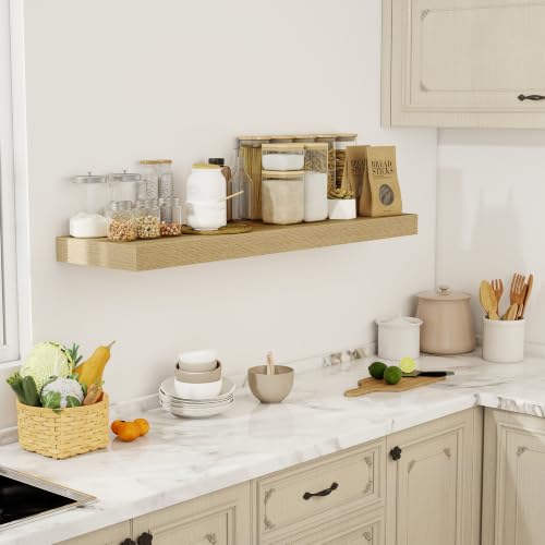 Acovy 48 Inch Floating Shelves, 12" Deep Floating Shelf Wall Mounted, 48" Wall Shelves, Rustic Deep Bookshelf, Extra Deeper & Thicker Display Shelves for Bedroom, Living Room, Set of 1 - color: Oak, size: 12"Wx48"L-1pc