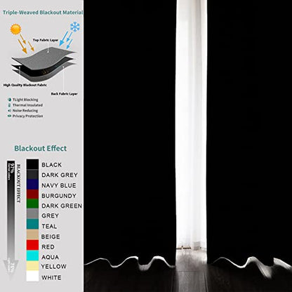 Pickluc Grommet Blackout Curtain for Bedroom, Light Blocking Drapes, Thermal Insulated, Noise Reduction, 42 Inches Wide x 63 Inches Long, Black, 2 Panels - color: Black, size: 42"W x 63"L (Pack of 2)