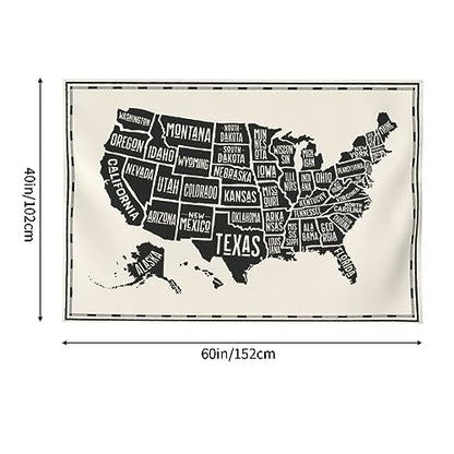 mutakin Us Map Tapestry Wall Hanging Aesthetic For Bedroom Living Room Dorm 60 x 40 in - color: Black2