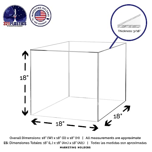 Acrylic Pedestal Display 18 Inch Tall Box Riser Vertical Rectangle Column Clear 5 Sided No Lid Showcase Pedestal Tower Podium Art Display Box by Marketing Holders - size: 18" Cube-Clear