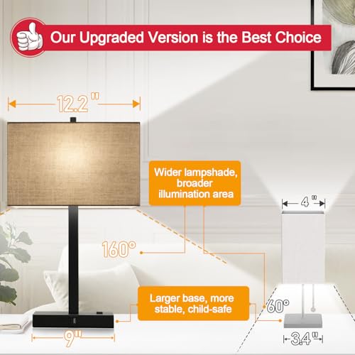 21" Set of 2 Table lamp with USB A+C & AC Outlets, Touch Control 3-Way Dimmable Nightstand Lamps for Bedroom Living Room Office Reading, Champagne Gold Shade Touch Lamps, 5000K LED Bulbs Included - color: Champagne Gold & Matte Black
