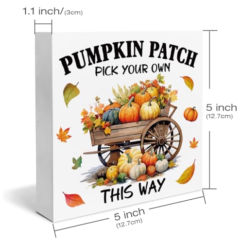 Fall Decor Fall Pumpkins Wooden Box Sign Autumn Harvest Decorations Rustic Home Desk Shelf Tabletop Decor 5 x 5 Inches - color: Multicolor PUM