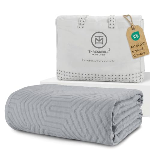 Threadmill Luxury Cotton Blankets for Twin Size Bed | All-Season 100% Cotton Twin Blanket for Bed | Aster Jacquard Lightweight, Soft & Cozy Coverlet, 350GSM, 68 x 90 inches | Scottish Grey - color: Aster Scottish Grey, size: Twin / Twin-XL