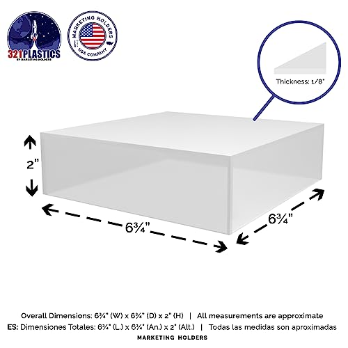 Marketing Holders Acrylic Display Box Countertop Showcase Bin 6.75" x 6.75" x 2" Frosted Lucite Merchandise Storage with Open Bottom Square Flippable Cubby No Lid for Retail Stores and Expos - size: 6.75" x 6.75" x 2" Frosted