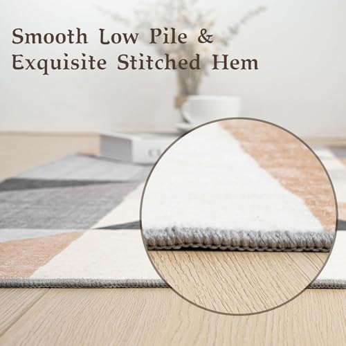 HOMFINE Washable Modern Area Rug - Geometry Style 4x6 Rugs for Living Room, Bedroom, Machine Washable Rug Soft Non Slip Non Shedding Area Rug - Grey Brown, 4'x6' - color: Grey/Brown, size: 4'x 6'(Rectangular)