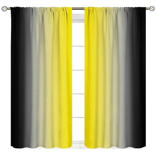 Yellow Ombre Black Curtains,Abstract Art Painting Gradient Style Window Treatments for for Kids Decor Kitchen Bedroom Living Room 2 Panel Sets,42x45 Inch Decor - color: Geometric-19, size: 21"W x 44.5"L (Pack of 2)