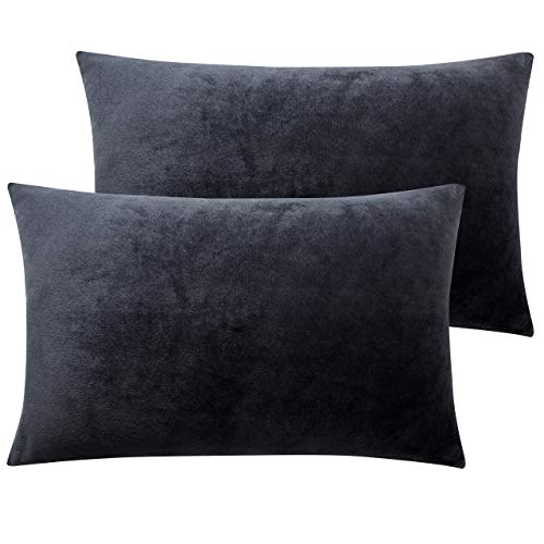 NTBAY Queen Velvet Pillowcases, Set of 2, Zipper,Charcoal Grey - color: Charcoal Grey, size: 30" x 20" (Pack of 2)