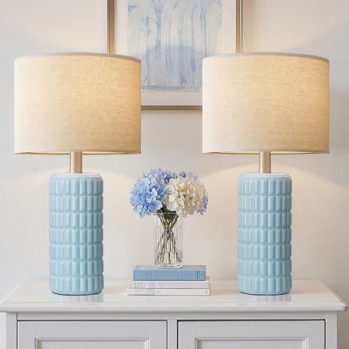 Seealle 23" Modern Ceramic Table Lamps, Lamps for Bedroom, Sky Blue - color: Sky Blue