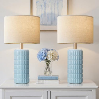 Seealle 23" Modern Ceramic Table Lamps, Lamps for Bedroom, Sky Blue - color: Sky Blue