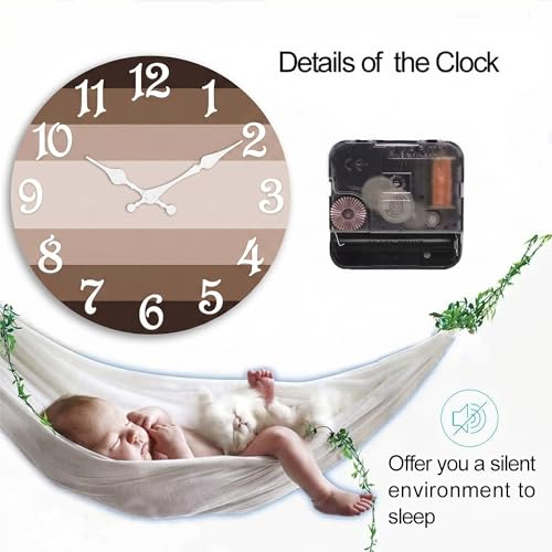 ArtSocket Round Wall Clock Silent Non-Ticking 8", Striped Brown - color: Rustic Farmhouse Coastal, size: 8in