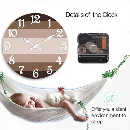 ArtSocket Round Wall Clock Silent Non-Ticking 8", Striped Brown - color: Rustic Farmhouse Coastal, size: 8in