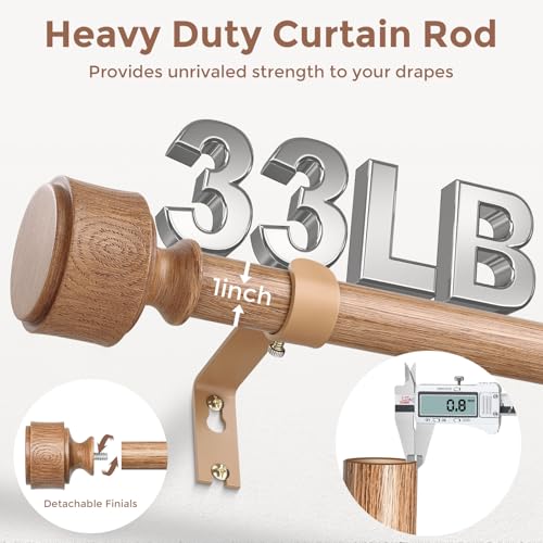 2 Pack Wood Curtain Rod 36-60 Inch, Boho Faux Wood Drapery Rods - color: Wood, size: 36"-60" (2 Pack)