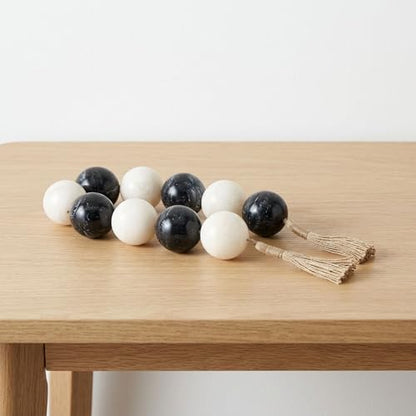 Resin Decorative Objects Bead Garland – Shelf and Table Accent Decorative Object, Living Room and Entry Console Styling, Modern Decorative Objects for Layered Home Decor Texture – 46", Black & White