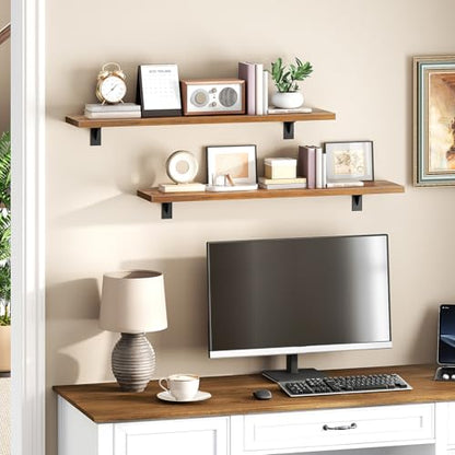 HOOBRO Floating Shelves for Wall, 31.5" Wall Mounted Shelves Set of 2 - color: Rustic Brown + Black, size: 31.5 Inches
