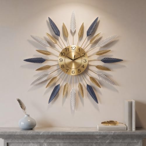 Cuspin 30 Inch Large Wall Clock Gold Mid Century Modern Sunburst Wall Clock - color: Leaf Sunburst, size: Large