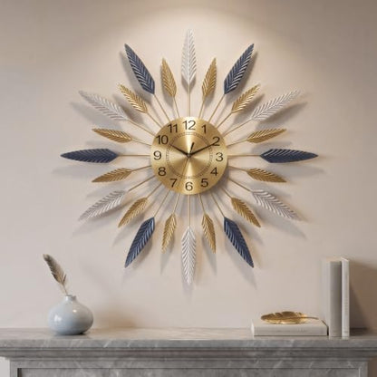 Cuspin 30 Inch Large Wall Clock Gold Mid Century Modern Sunburst Wall Clock - color: Leaf Sunburst, size: Large