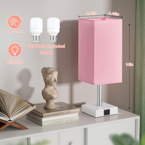 Touch Table Lamps Set of 2 for Bedroom - Dimmable, USB C+A, White Base - color: Pink & White(2PCS)