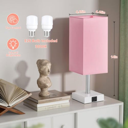 Touch Table Lamps Set of 2 for Bedroom - Dimmable, USB C+A, White Base - color: Pink & White(2PCS)