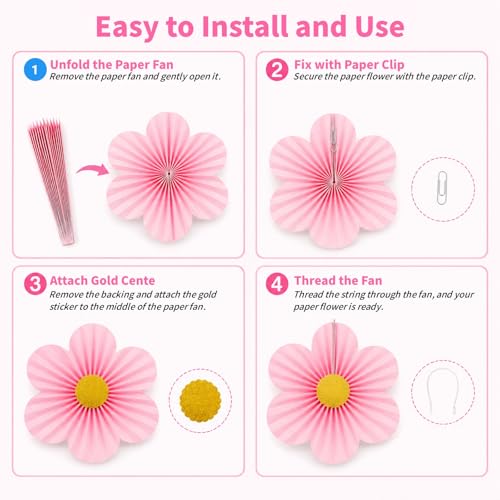 Spring Flower Paper Fan Decorations, 9PCS Party Cream Hanging Fans for Hello Spring Party, Birthday, Wedding, Classroom, Home Office Graduation Mother Father's Day Floral Backdrop Decor -Pink - style: Pink Cloud
