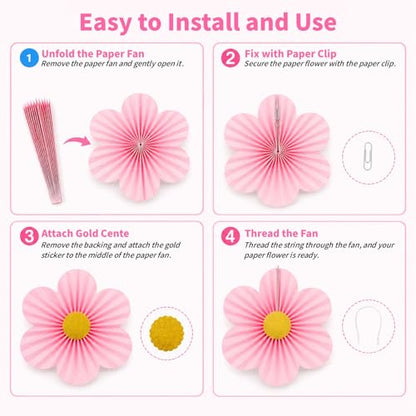 Spring Flower Paper Fan Decorations, 9PCS Party Cream Hanging Fans for Hello Spring Party, Birthday, Wedding, Classroom, Home Office Graduation Mother Father's Day Floral Backdrop Decor -Pink - style: Pink Cloud
