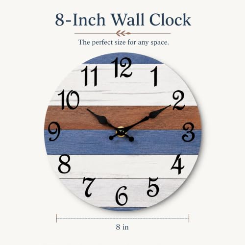 CHYLIN Wall Clock Silent Non-Ticking Battery Operated Pink Gray Striped - color: C-red Blue, size: 8 inch