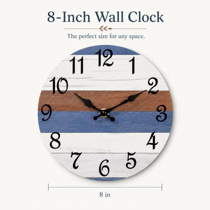 CHYLIN Wall Clock Silent Non-Ticking Battery Operated Pink Gray Striped - color: C-red Blue, size: 8 inch