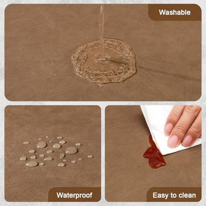 Vinyl Placemats Set of 4, Dual Sided Place Mats with Drink Coasters - color: Brown/Dark Gray Two-tone, size: Set of 4