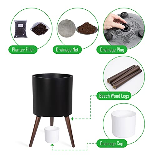 D'vine Dev 12 Inch Planter Pot with Wood Stand, Black, 88-O-C-2 - color: Matte Black, size: Large